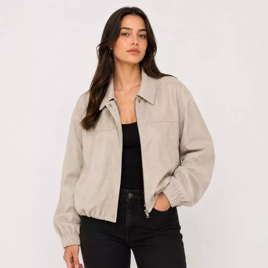 Jaqueta Balonê Tecido Sintético- Bege- Consciência Jeans