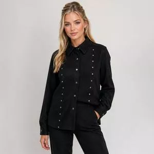 Camisa Camurça Reta<BR>- Preta<BR>- Consciência Jeans