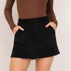 Short Saia Camurça<BR>- Preto<BR>- Consciência Jeans