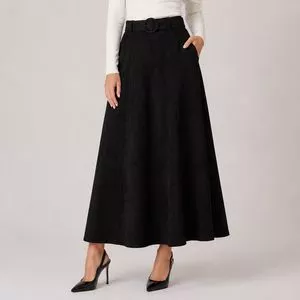 Saia Longa Camurça Com Cinto<BR>- Preto<BR>- Consciência Jeans