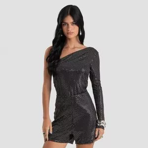 Blusa Ombro Único Brilho<BR>- Preta<BR>- DIANNA