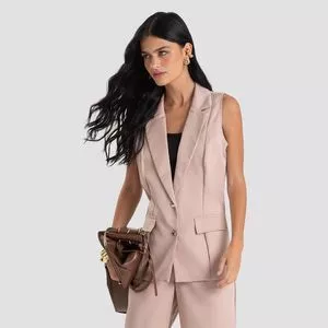 Colete Alfaiataria Gola Blazer<BR>- Marrom Claro<BR>- DIANNA