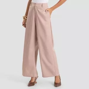 Calça Cintura Alta Longa<BR>- Marrom Claro<BR>- DIANNA