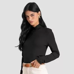 Blusa Gola Alta Com Manga<BR>- Preto<BR>- DIANNA