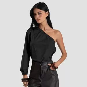 Blusa Ombro Único<BR>- Preta<BR>- DIANNA