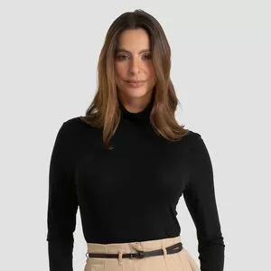 Blusa Manga Longa Gola Alta<BR>- Preto<BR>- DIANNA