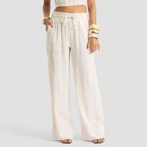 Calça Pantalona Linho Viscose<BR>- Off White<BR>- DIANNA