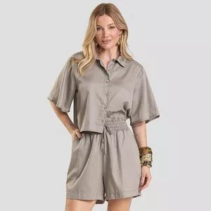 Camisa Cropped<BR>- Marrom Claro<BR>- DIANNA
