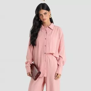 Camisa Manga Longa Ampla<BR>- Rosa<BR>- DIANNA