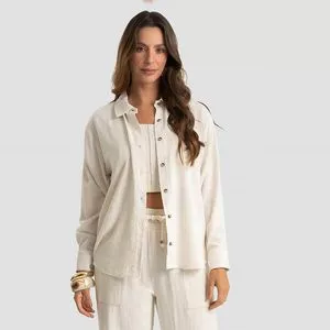 Camisa Manga Longa Regular<BR>- Off White<BR>- DIANNA