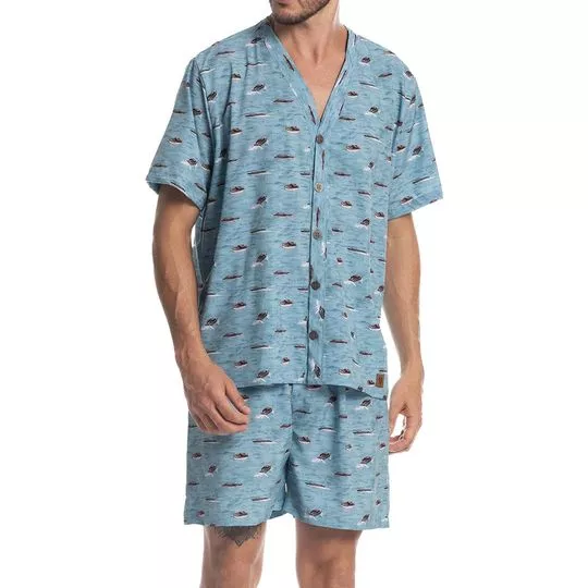 Pijama Curto Abotoado - Azul- Daniela Tombini