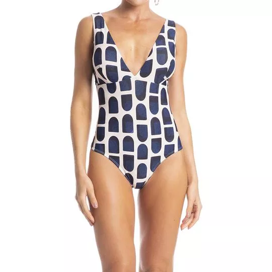 Maiô Maritma Geométrica- Azul- Daniela Tombini