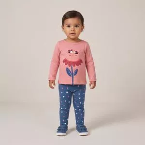 Conjunto Blusa Regular Legging Justa Poá<BR> - Rosa<BR> - Elian