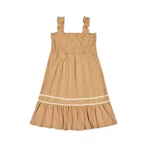 Vestido Infantil Amplo Mídi Liso<BR> - Marrom Claro<BR> - Colorittá