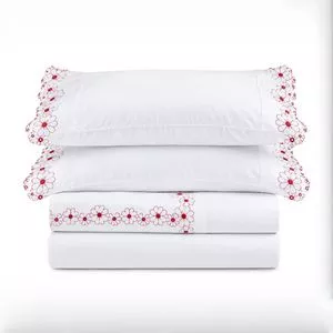 Jogo De Cama Casal Nuance Algodão Percal 250 Fios<BR>- Vermelho<BR>- 280x260cm<BR>- 4 Peças<BR>- Ruth Sanches