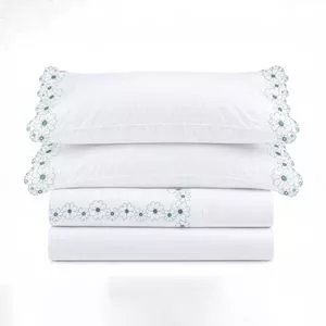 Jogo De Cama Nuance Queen Percal 250 Fios<BR>- Verde<BR>- 280x260cm<BR>- 4 Peças<BR>- Ruth Sanches