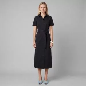 Chemise Sarja Manga Curta Com Faixa<BR>- Preta<BR>- Dudalina