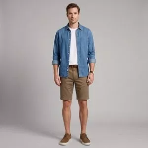 Bermuda Chino Sarja Textura<BR>- Bege Escuro<BR>- Dudalina