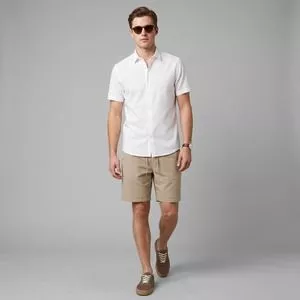 Camisa Slim Manga Curta<BR>- Off White<BR>- Dudalina