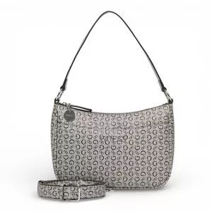 Bolsa Mini Granby Crossbody Top Zip Transversal Ferragens Prateadas<BR> - Cinza<BR> - 18x24x6cm<BR> - Guess