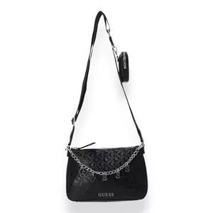 Bolsa Transversal Mini Fiora Top Zip<BR>- Preto<BR>- Guess Bolsas