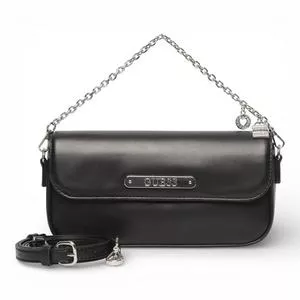 Bolsa Daisee Flap Crossbody Bolsa De Ombro Lisa Com Ferragens Em Níquel<BR> - Preto<BR> - 12x24x5cm<BR> - Guess