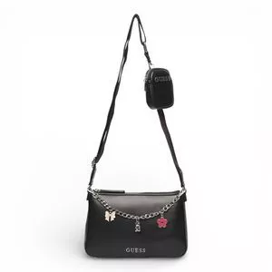 Bolsa Mini Fiora Top Zip Transversal<br /> - Preto<br /> 15x24x6cm<br /> - Guess