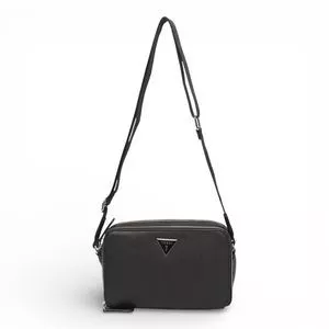 Bolsa Mini Viviette Transversal Duplo Zíper Saffiano<BR> -Preto<BR> - 14x22x7cm<BR> - Guess