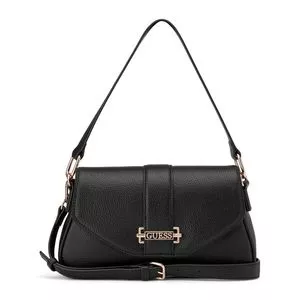 Bolsa Transversal Erika Flap Crossbody Estruturada<BR>- Preto<BR>Média<BR>- Guess