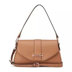 Bolsa De Mão Erika Flap Crossbody Estruturada<BR> - Caramelo<BR> Média<BR> - Guess