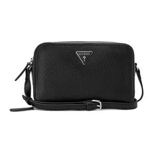 Bolsa Transversal Lisa Mini Double Zip<BR>- Preto<BR>Pequena<BR>- Guess