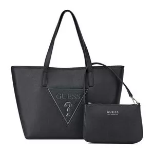 Bolsa De Ombro Keira Tote Estruturada<BR>- Preto<BR>Grande<BR>- Guess
