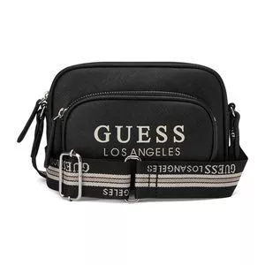 Bolsa Transversal Joella Mini Double Zip Estruturada<BR>- Preto<BR>Pequena<BR>- Guess