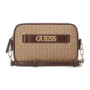 Bolsa Transversal Mini Danica Estruturada Corrente<BR>- Caramelo<BR>Pequena<BR>- Guess