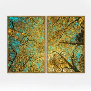 Conjunto De Quadros Decorativos Céu Madeira<BR>- Amarelo E Azul -<BR>60x80x3cm<BR>- Canvas E Quadros