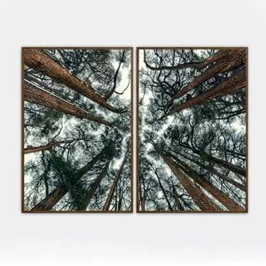 Conjunto De Quadros Decorativos Hout Madeira<BR>- Verde, Marrom Avermelhado E Cinza<BR>- 50x70x3cm<BR>- Canvas E Quadros