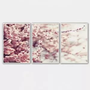 Trio De Quadros Decorativos Haru Madeira<BR>- Rosa Claro<BR>- 60x80x3cm<BR>- Canvas E Quadros