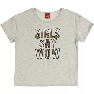 Blusa Girls Say Wow Bordada<BR>- Cinza Claro & Dourada<BR>- Kyly