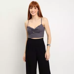 Cropped Com Torção<BR>- Cinza Escuro<BR>-CLC