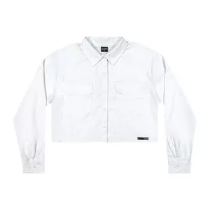 Camisa Cropped Com Bolsos<BR>- Branca<BR>-Elian