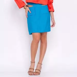 Saia Curta Com Linho<BR>- Azul<BR>-ALLMA