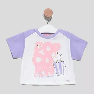 Camiseta Pop Corn<BR>- Branca & Lilás<BR>- Mon Sucré
