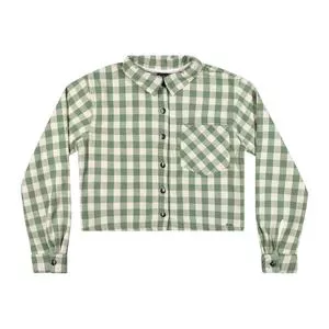 Camisa Cropped Xadrez Com Bolsos<BR>- Verde & Off White<BR>- Elian