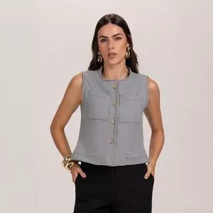 Colete Alfaiataria Tweed<BR>- Branco & Preto<BR>- Iódice