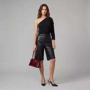 Body Ombro Único Liso Detalhe Pérola<BR>- Preta<BR>- Adriana Degreas