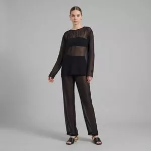 Blusa Ggt Manga Longa Seda<BR>- Preta<BR>- Adriana Degreas