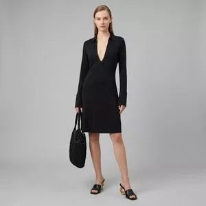Vestido Curto Manga Longa Decote V<BR>- Preta<BR>- Adriana Degreas