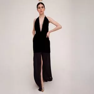 Vestido Longo Frente Única Veludo<BR>- Preta<BR>- Adriana Degreas