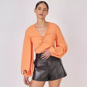 Cropped Com Torção<BR>- Laranja<BR>- NK Store
