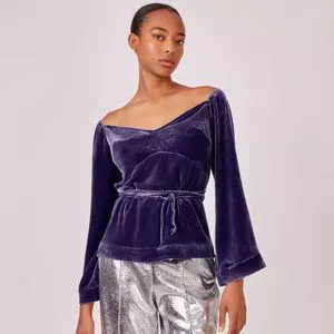Blusa Aveludada Com Seda<BR>- Roxa<BR>- NK Store